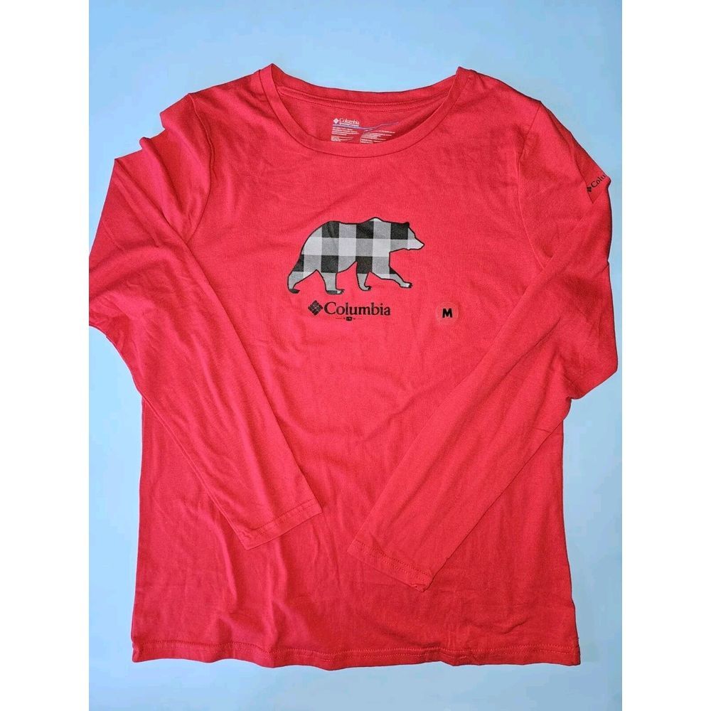 Columbia Sportswear Company Red Long Sleeve Bear Graphic T Shirt Size M